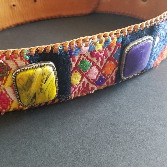 Multi-color Leather Embroidered Belt Size Small - Picture 9 of 12
